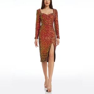 Dress the Population Davina Sequin Cocktail Body-Con Dress Cayenne Size XS